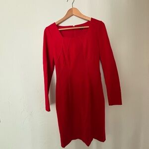 Tahari Vibrant Red Long Sleeve Dress